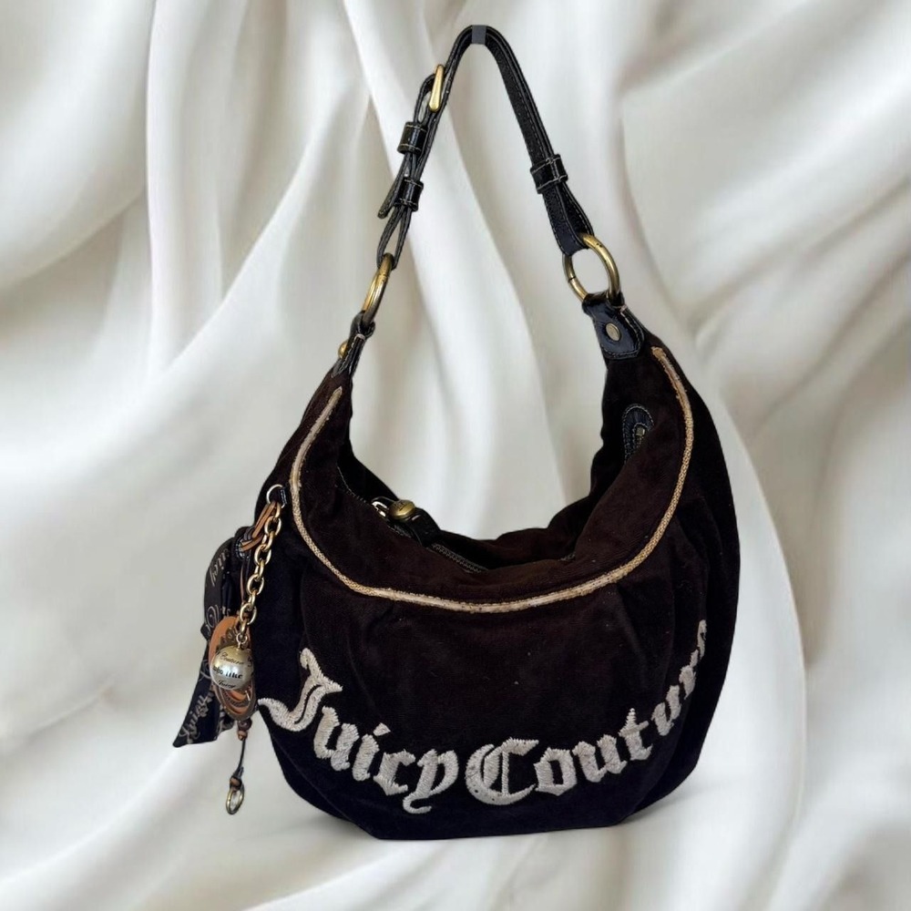 Y2K vintage Juicy Couture brown velour hobo shoulder bag